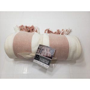 Members Mark Oversized Striped Throw 60x70” Lightweight Washable Pink/Cream